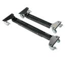 K&M caster set with black wheels for music stands, front view showing dual wheel design