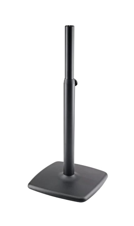 K&M Design monitor stand with adjustable height range 800-1350mm in structured black finish, front view