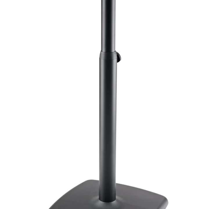 K&M Design monitor stand with adjustable height range 800-1350mm in structured black finish, front view