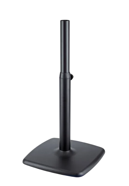 K&M Design monitor stand with adjustable height range 644-1044mm in structured black finish, front view