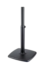 K&M Design monitor stand with adjustable height range 644-1044mm in structured black finish, front view