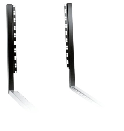 K&M 19-inch extender brackets in black finish, professional rack mounting hardware front view