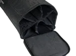 K&M heavy-duty carry case for microphone stands, side profile showing protective construction and handles