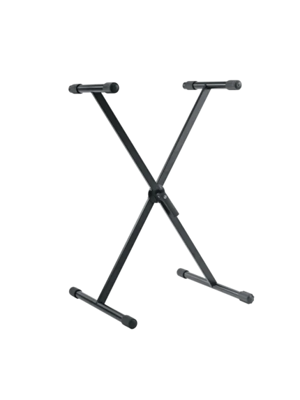 K&M black keyboard stand with adjustable height and sturdy metal frame construction