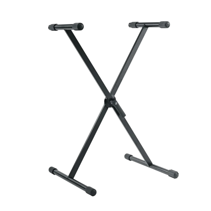 K&M black keyboard stand with adjustable height and sturdy metal frame construction