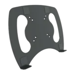 K&M black laptop rest mounted on monitor stand with adjustable platform