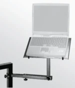 K&M laptop shelf keyboard stand in black with notebook computer mounted on top