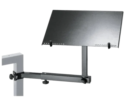 K&M laptop shelf keyboard stand black with adjustable platform and sturdy base