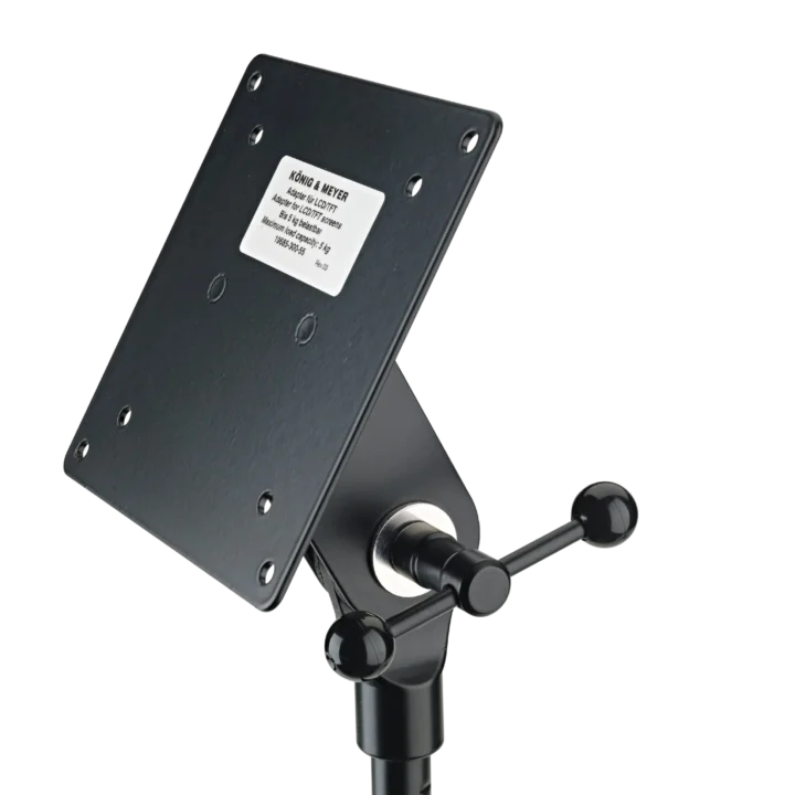 K&M black LCD TFT screen adapter mount front view professional