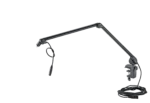 K&M black microphone desk arm with adjustable boom and clamp mount system
