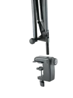 K&M microphone desk arm black finish shown from side profile with articulating boom