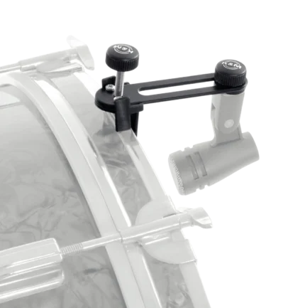 K&M microphone holder for drums black showing mounting bracket and adjustment features
