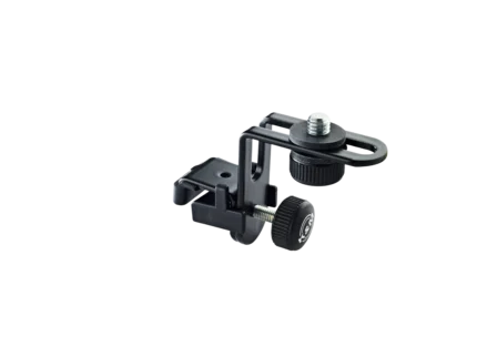K&M black microphone holder for drums with adjustable mounting bracket and clamp