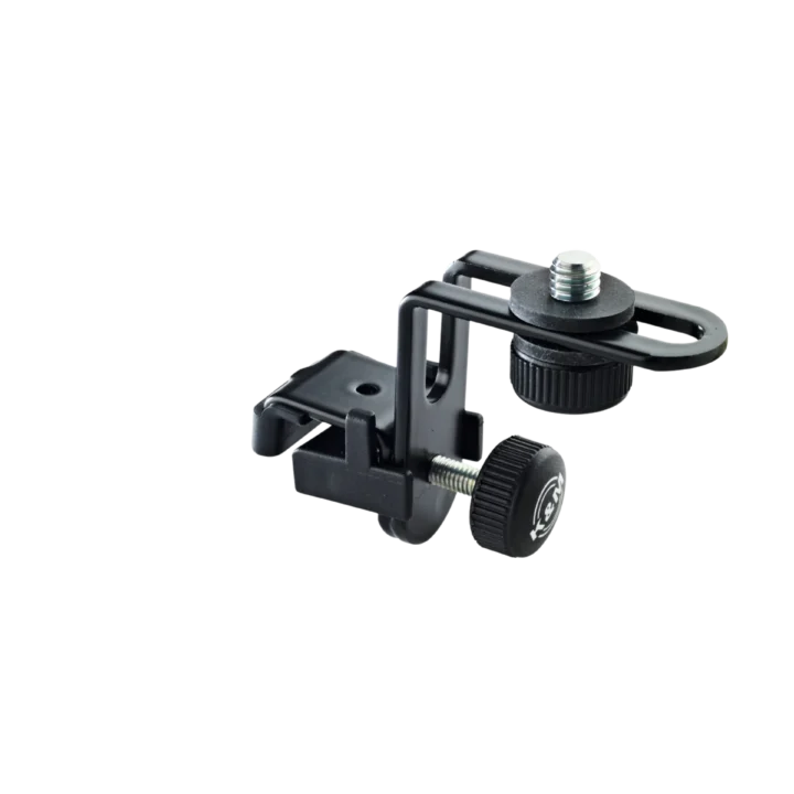 K&M black microphone holder for drums with adjustable mounting bracket and clamp
