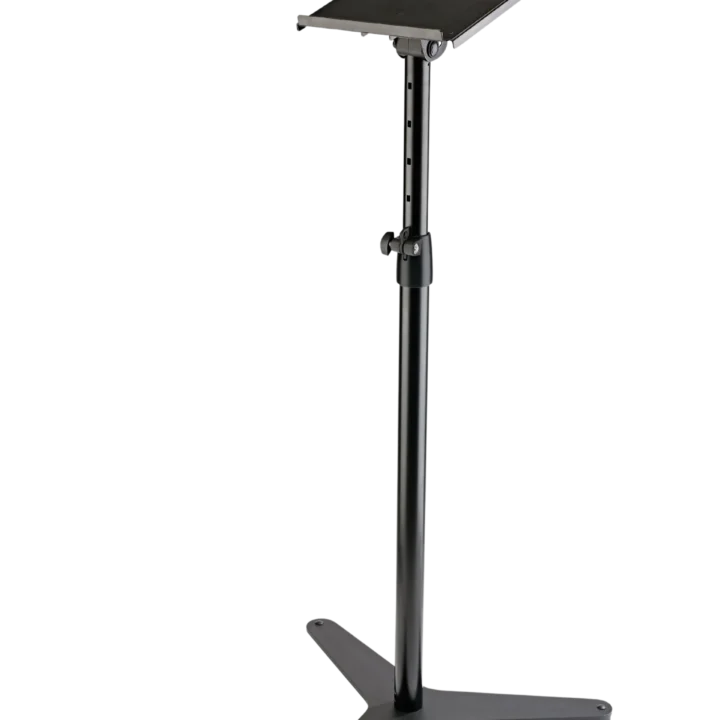 K&M tiltable bearing plate monitor stand in black with adjustment mechanism