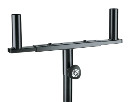 K&M black mounting fork stand accessory for microphone and instrument positioning