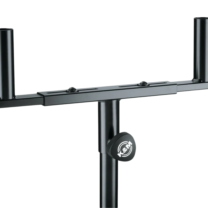 K&M black mounting fork stand accessory for microphone and instrument positioning