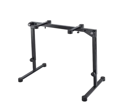 K&M Omega Pro keyboard stand black finish front view with adjustable height mechanism