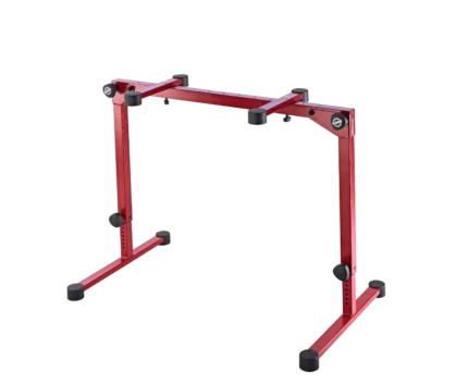 K&M Omega Pro red keyboard stand with dual-tier design and professional stability features