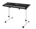 K&M Omega Pro keyboard stand in pure white supporting professional keyboard in studio setting