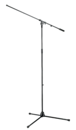 K-M overhead microphone stand with adjustable boom arm and stable base assembly