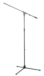 K-M overhead microphone stand with adjustable boom arm and stable base assembly