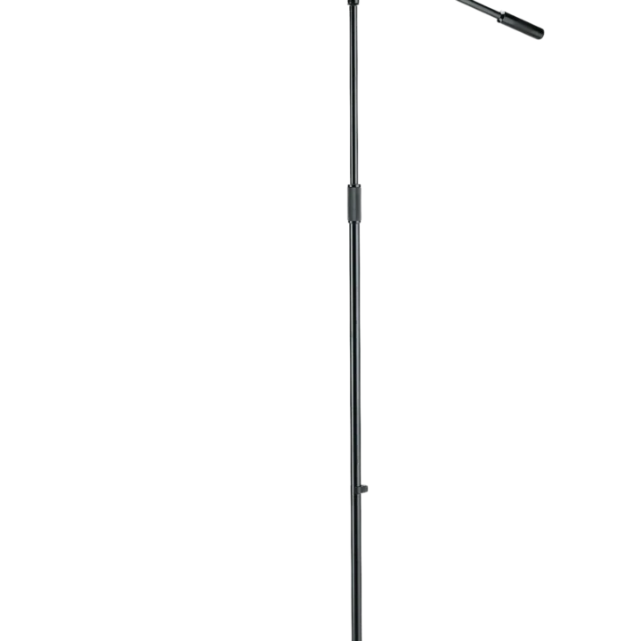 K-M overhead microphone stand with adjustable boom arm and stable base assembly