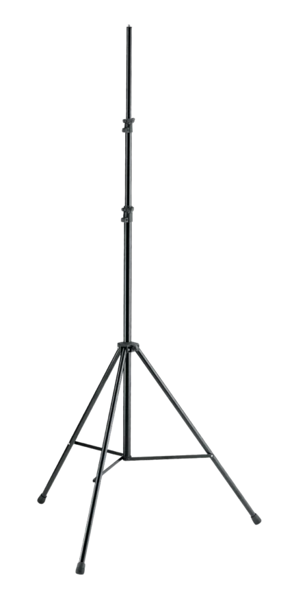 K-M overhead microphone stand with adjustable boom arm and stable base assembly