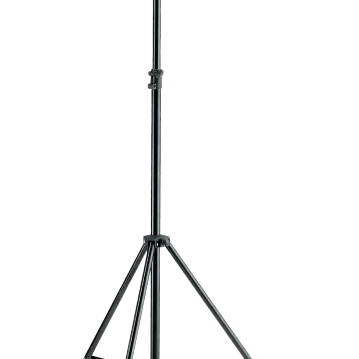 K-M overhead microphone stand with adjustable boom arm and stable base assembly