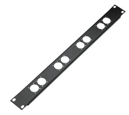 K&M 8 XLR panel connector with black finish showing all XLR ports front view