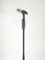 K&M Performer One Hand Adjustable microphone stand in black with ergonomic grip and height adjustment mechanism