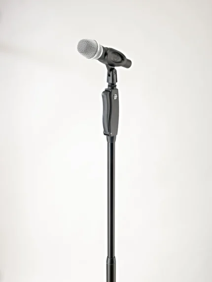 K&M Performer One Hand Adjustable microphone stand in black with ergonomic grip and height adjustment mechanism