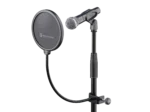 K&M Popkiller black pop filter mounted on microphone stand in professional studio setting