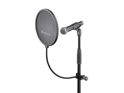 K&M Popkiller black pop filter mesh screen close-up detail showing acoustic foam construction