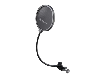 K&M Popkiller black microphone pop filter with metal mesh screen and flexible gooseneck mount