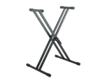 K&M Rick 20 black keyboard stand with dual tier design and adjustable height mechanism