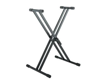 K&M Rick 20 black keyboard stand with dual tier design and adjustable height mechanism