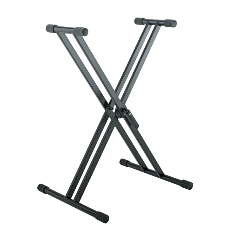 K&M Rick 20 black keyboard stand with dual tier design and adjustable height mechanism