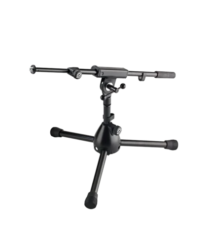 K&M Rien black microphone stand with weighted base and adjustable boom arm