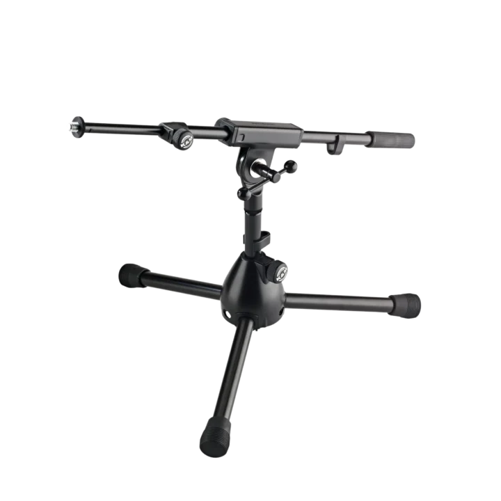K&M Rien black microphone stand with weighted base and adjustable boom arm