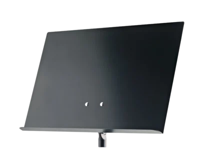 K&M black sheet music holder stand with adjustable desk clamp and metal construction