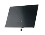 K&M black sheet music holder stand with adjustable desk clamp and metal construction