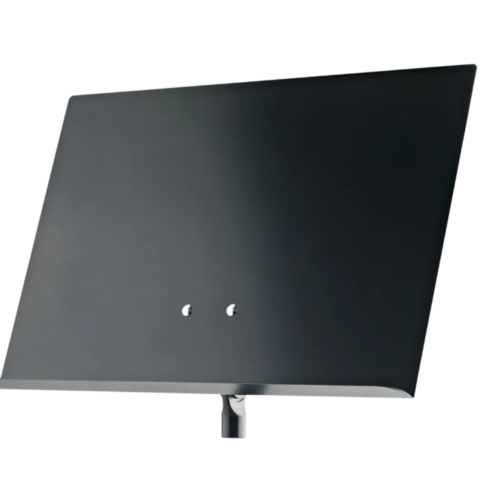 K&M black sheet music holder stand with adjustable desk clamp and metal construction