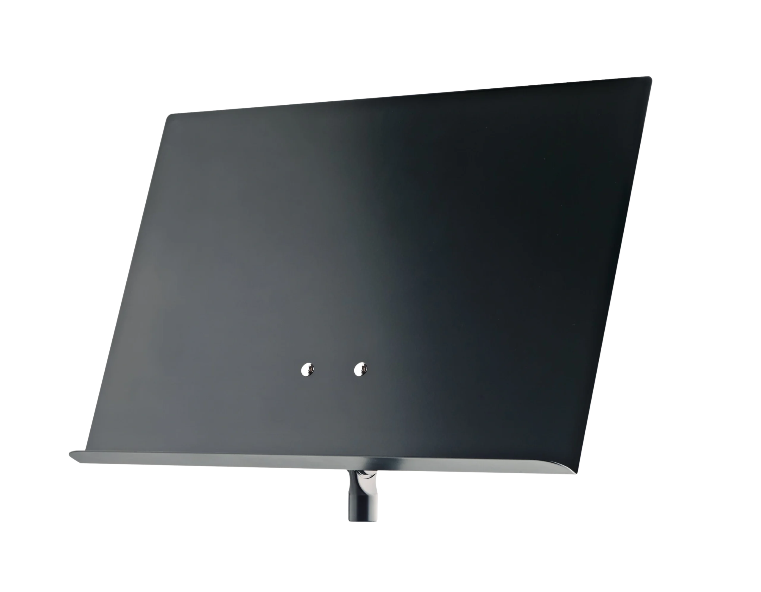 K&M Sheet Music Holder Black Stand Front View K&M black sheet music holder stand with adjustable desk clamp and metal construction