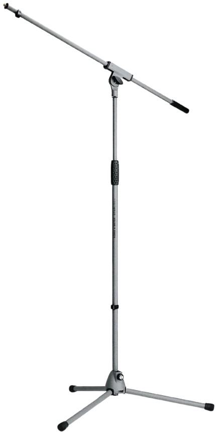 K-M Soft-Touch microphone stand with black grip and adjustable boom arm assembly