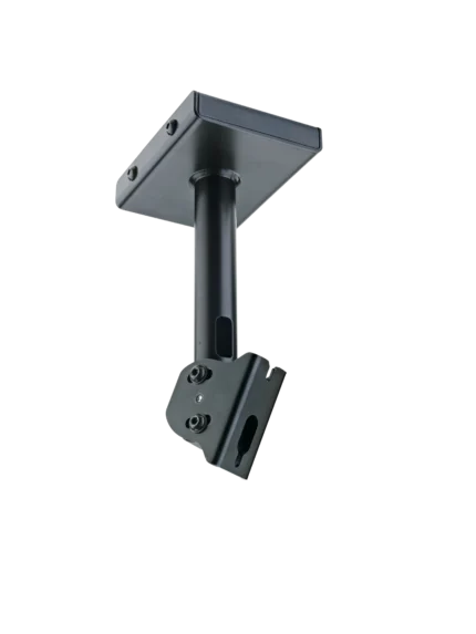 K&M black speaker ceiling mount with adjustable bracket and mounting hardware
