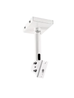 K&M white speaker ceiling mount with adjustable bracket and mounting hardware for professional audio installation