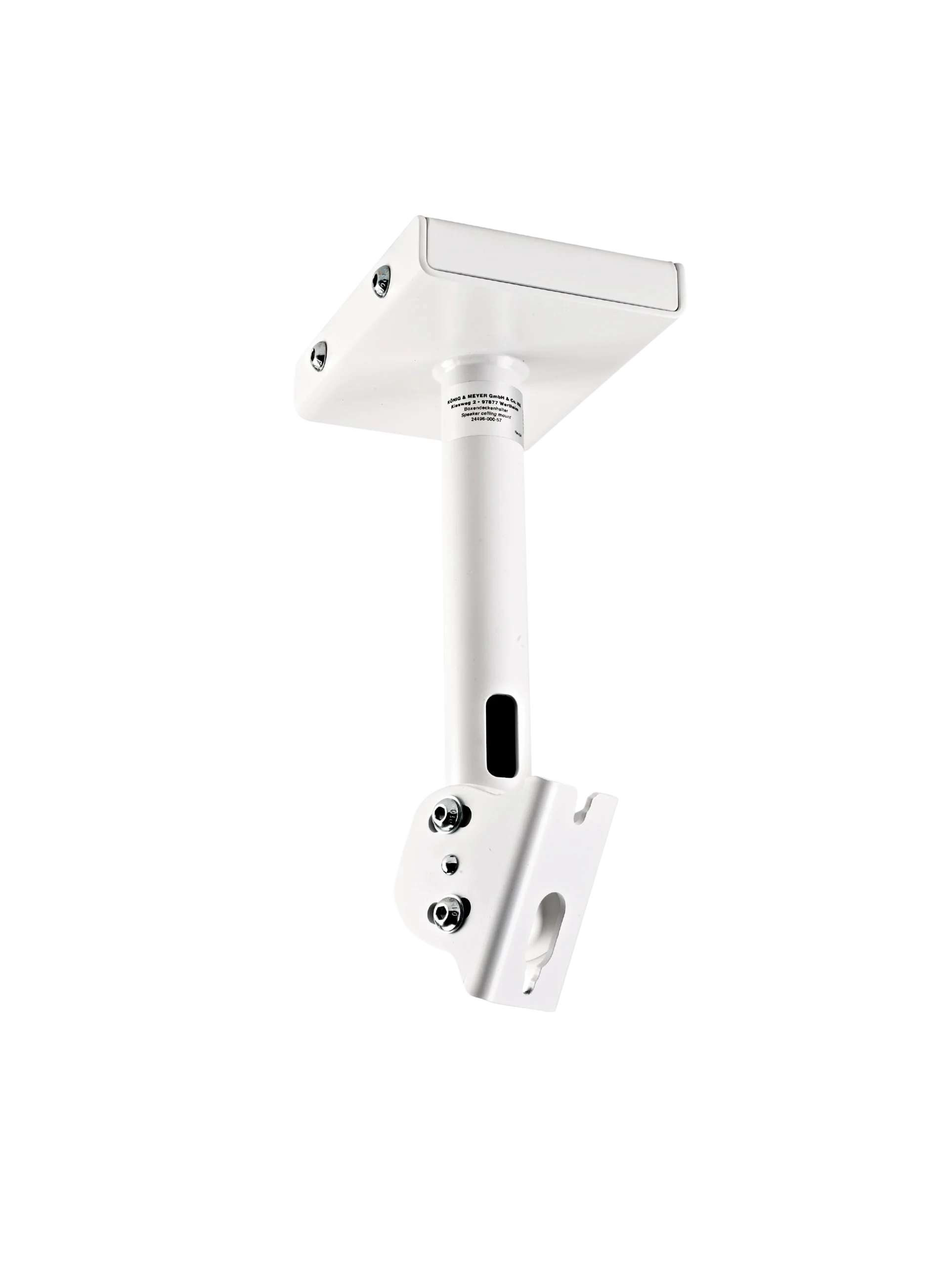 K&M Speaker Ceiling Mount White Professional Installation K&M white speaker ceiling mount with adjustable bracket and mounting hardware for professional audio installation