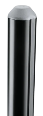 K&M black speaker stand shown from side profile with adjustable height mechanism and stable base