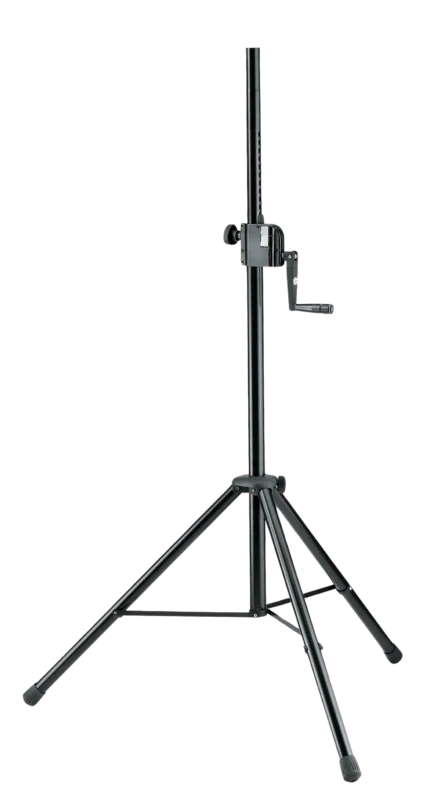 K-M speaker stand with adjustable height and stable base for professional audio setup
